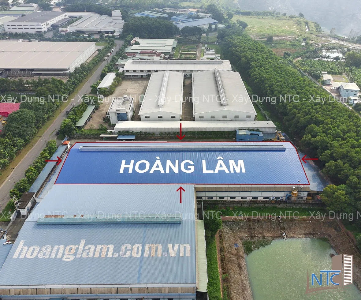 Tháo dỡ & lợp mái tôn mới, sơn chữ nổi nhà xưởng công ty Hoàng Lâm - Dĩ An, Bình Dương.