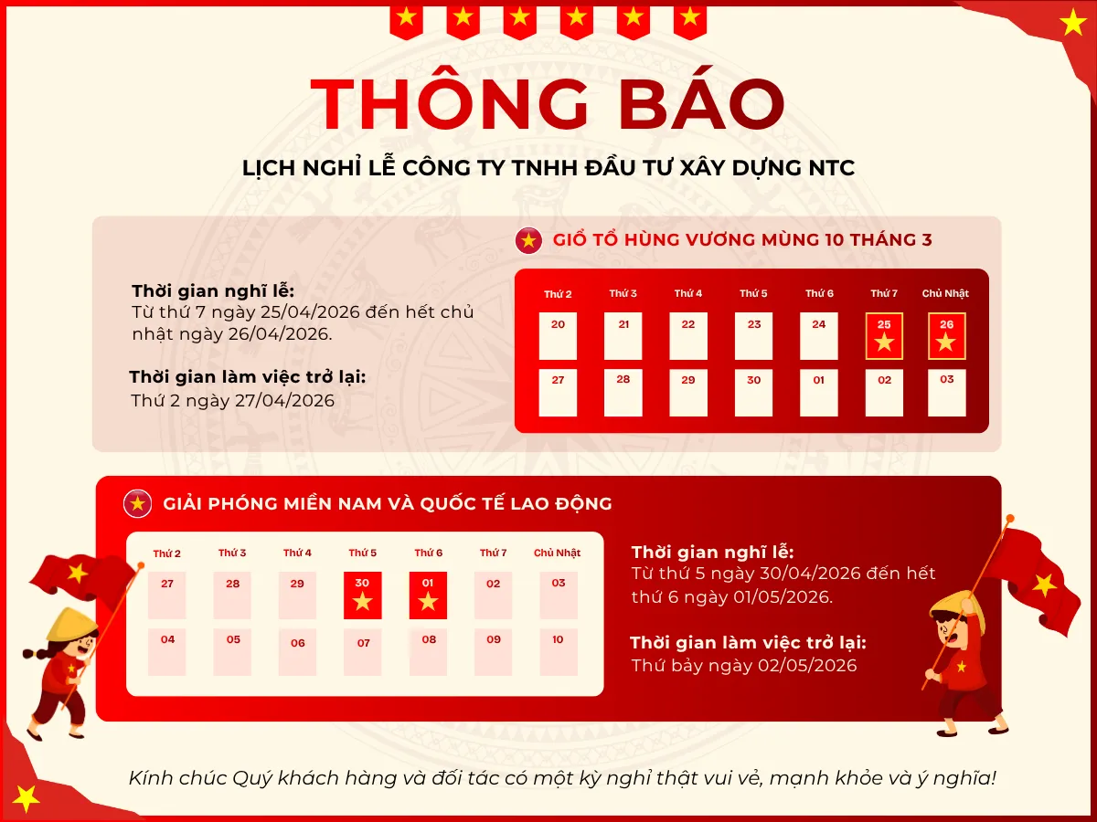 Thông báo lịch nghỉ lễ Giỗ Tổ Hùng Vương & Giải Phóng Miền Nam 30/04 - 01/05 năm 2026